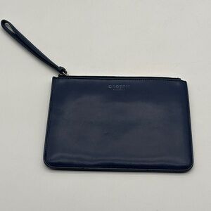 Blue Leather Oroton Zip Pouch with Wrist Strap